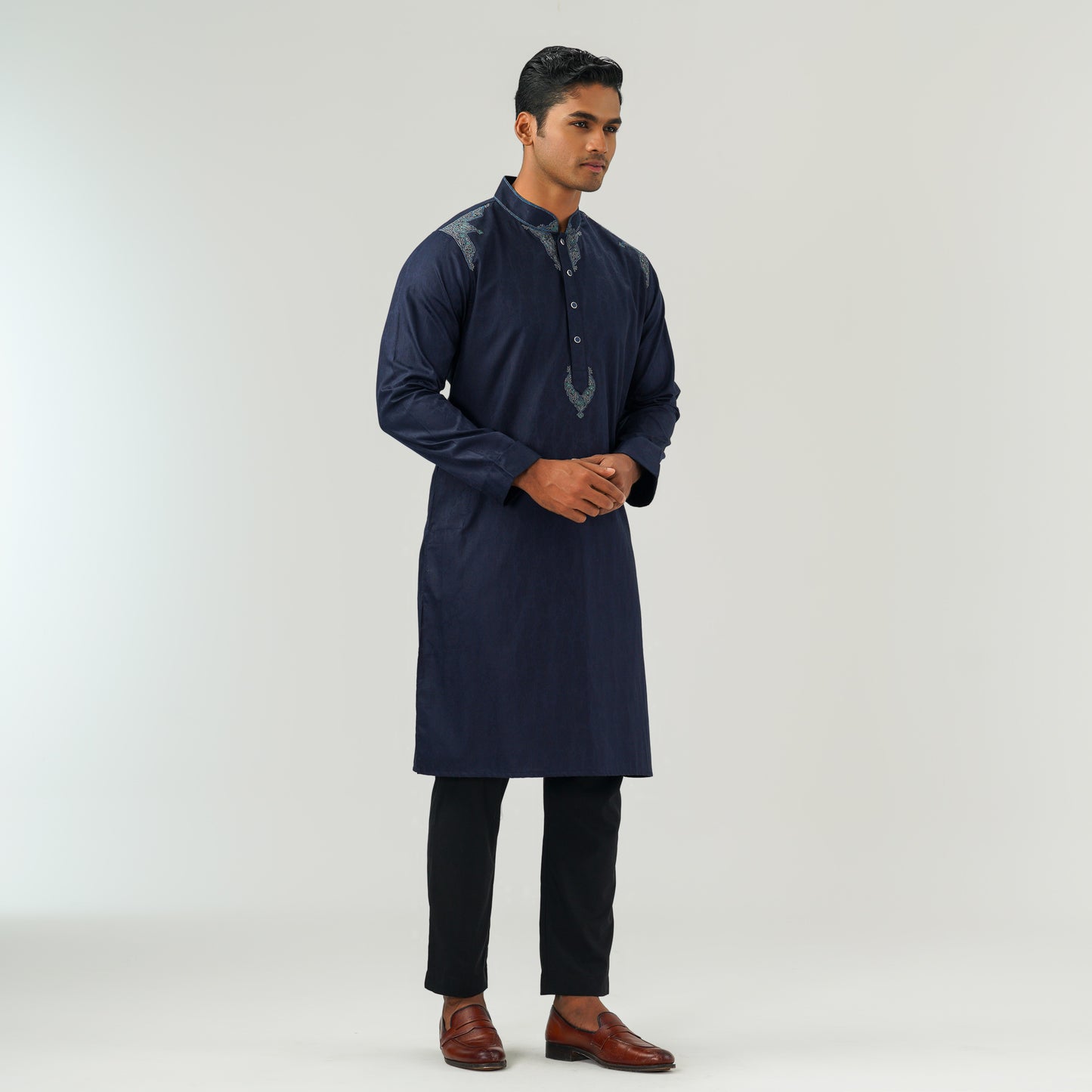 Mens Navy  Jacquard Panjabi