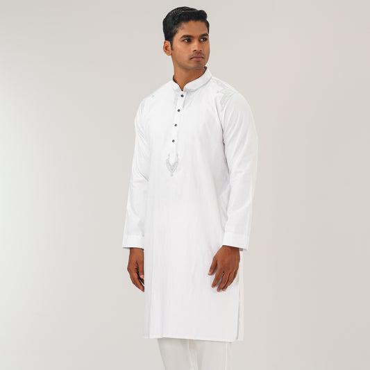 Mens White Jacquard Panjabi