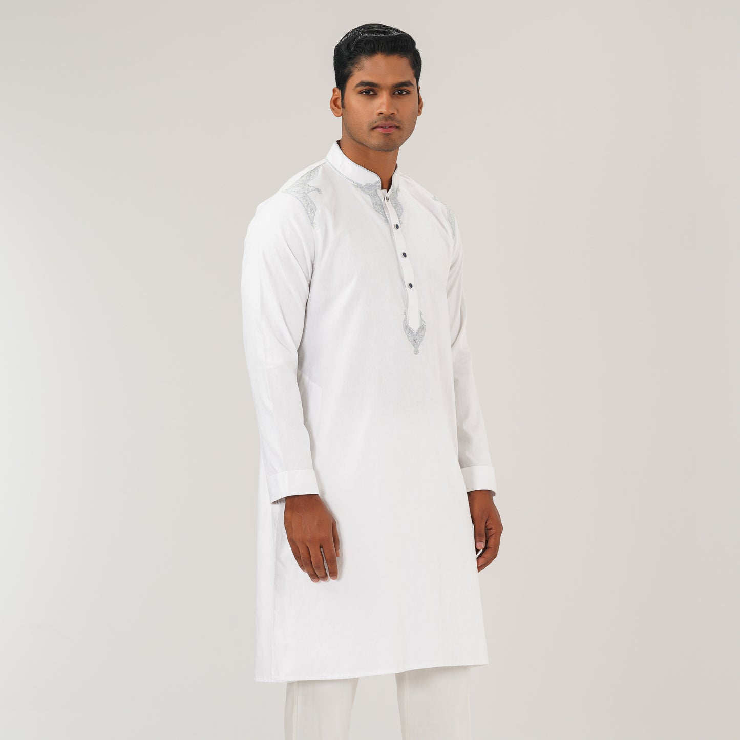 Mens White Jacquard Panjabi