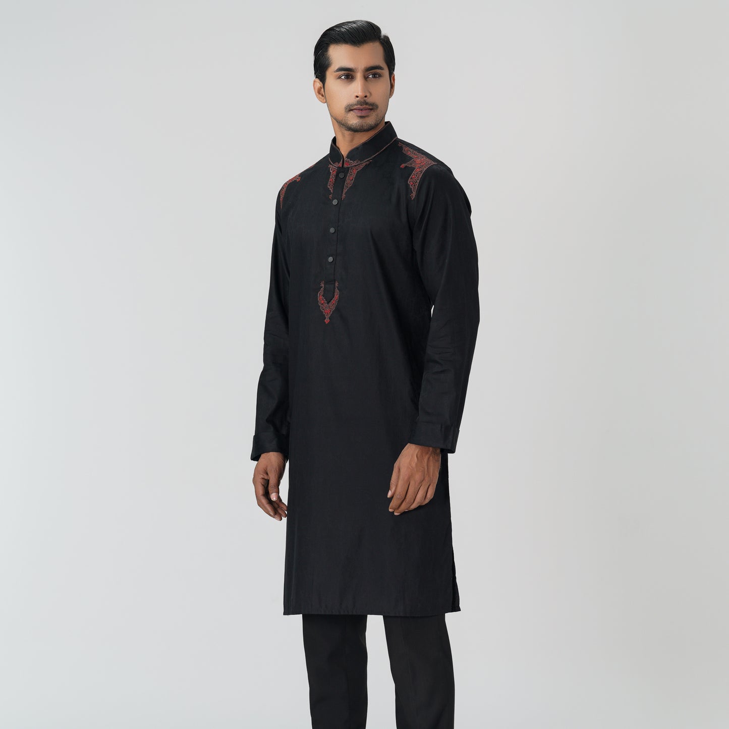 Mens Black Jacquard Panjabi