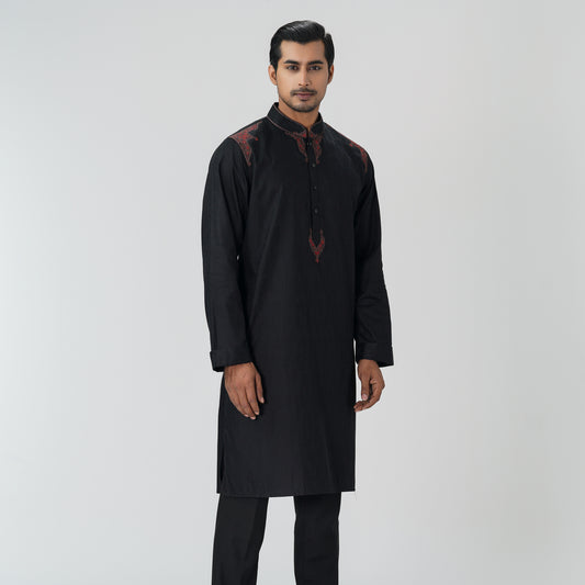 Mens Black Jacquard Panjabi