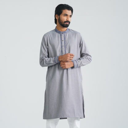 Men's Grey Blended Panjabi