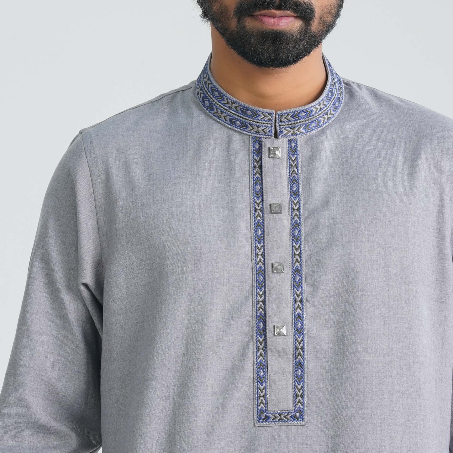 Men's Grey Blended Panjabi