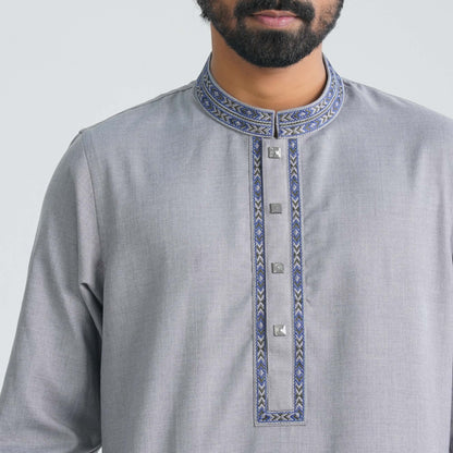 Men's Grey Blended Panjabi
