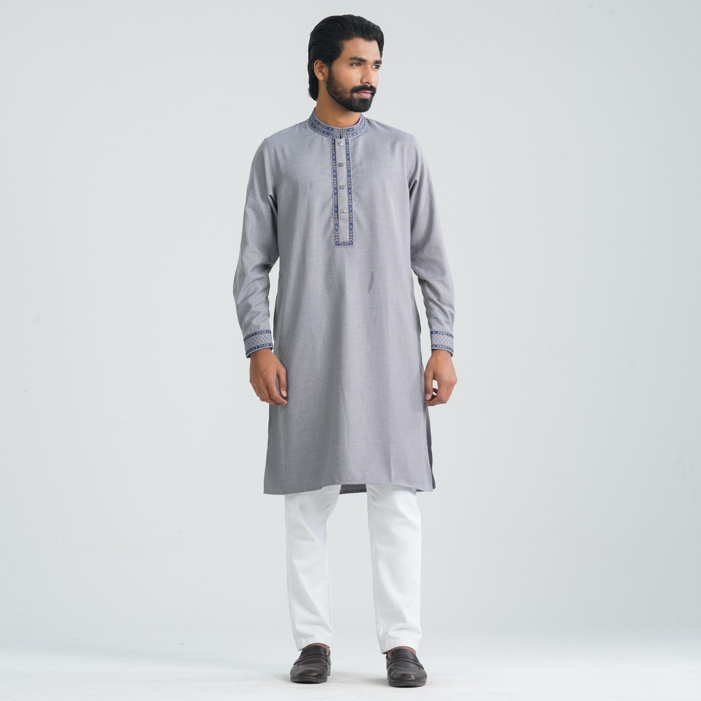 Men's Grey Blended Panjabi