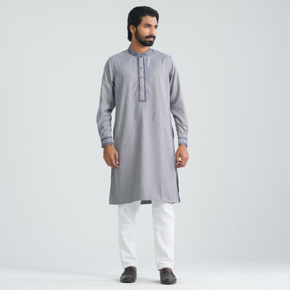 Men's Grey Blended Panjabi