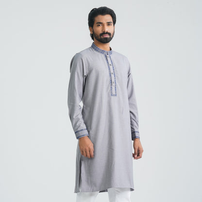 Men's Grey Blended Panjabi