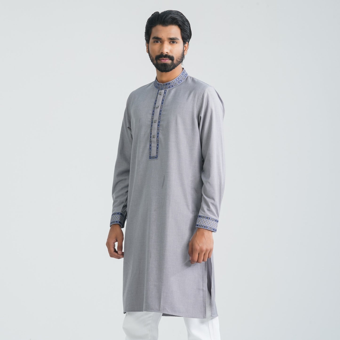 Men's Grey Blended Panjabi
