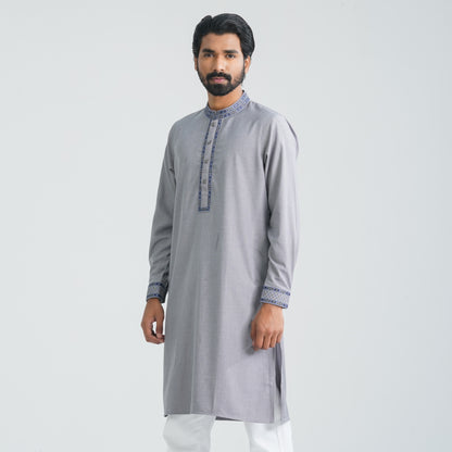 Men's Grey Blended Panjabi