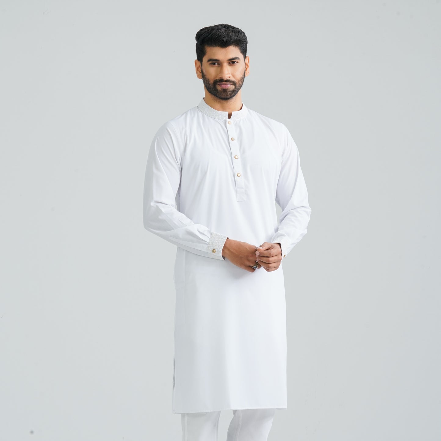 Men’s White Embroidered Panjabi