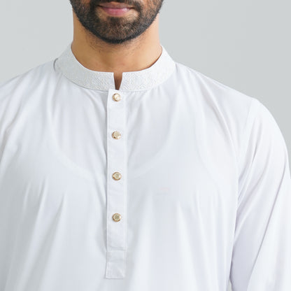 Men’s White Embroidered Panjabi
