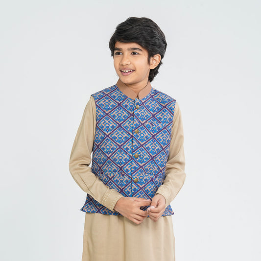 Boy's Blended Cotton Teal Koti