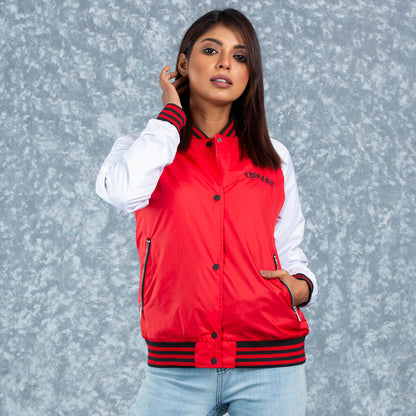 Womens Bomber Jacket- Red/White