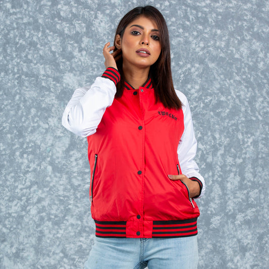 Womens Bomber Jacket- Red/White