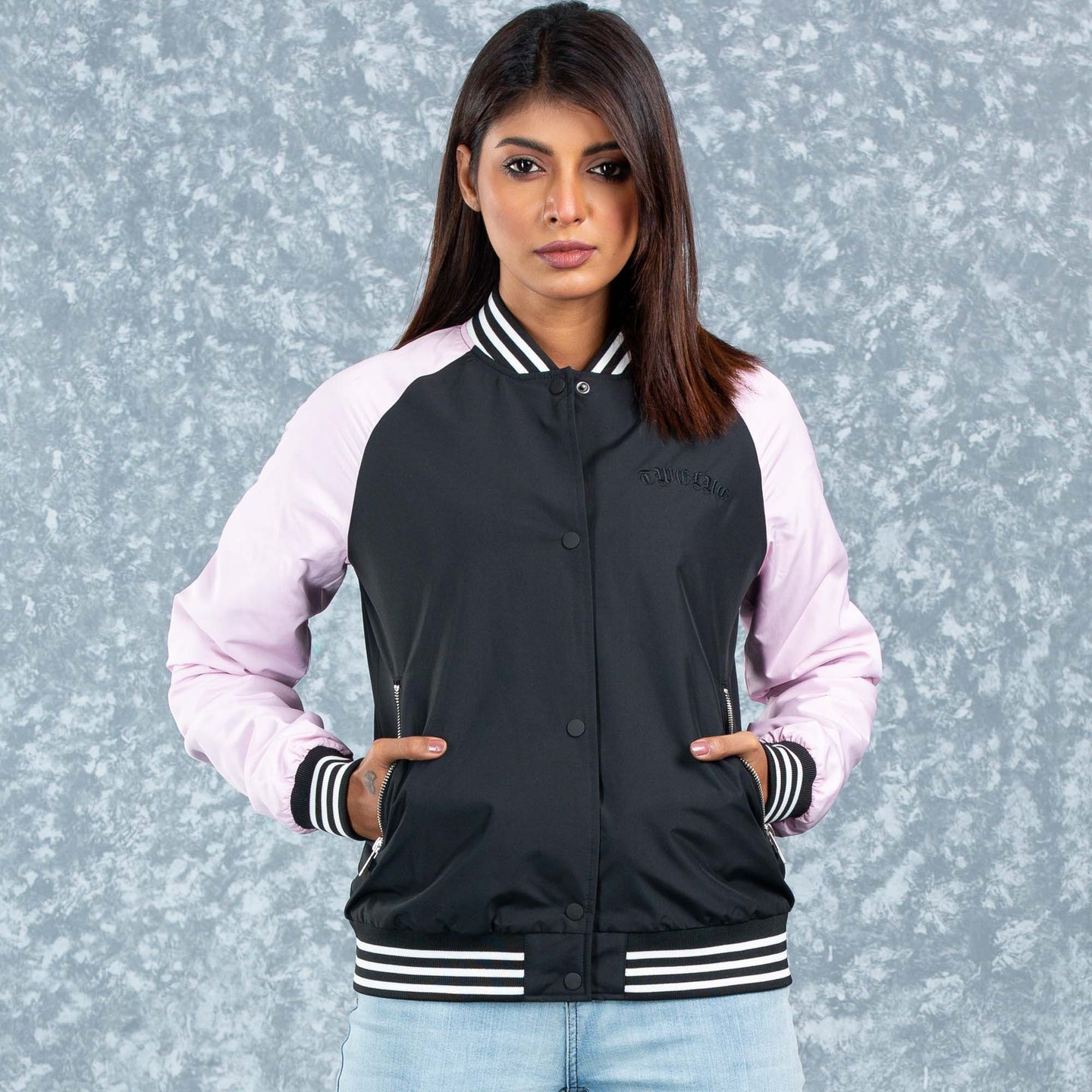 WOMENS BOMBER JACKET -PINK/BLACK