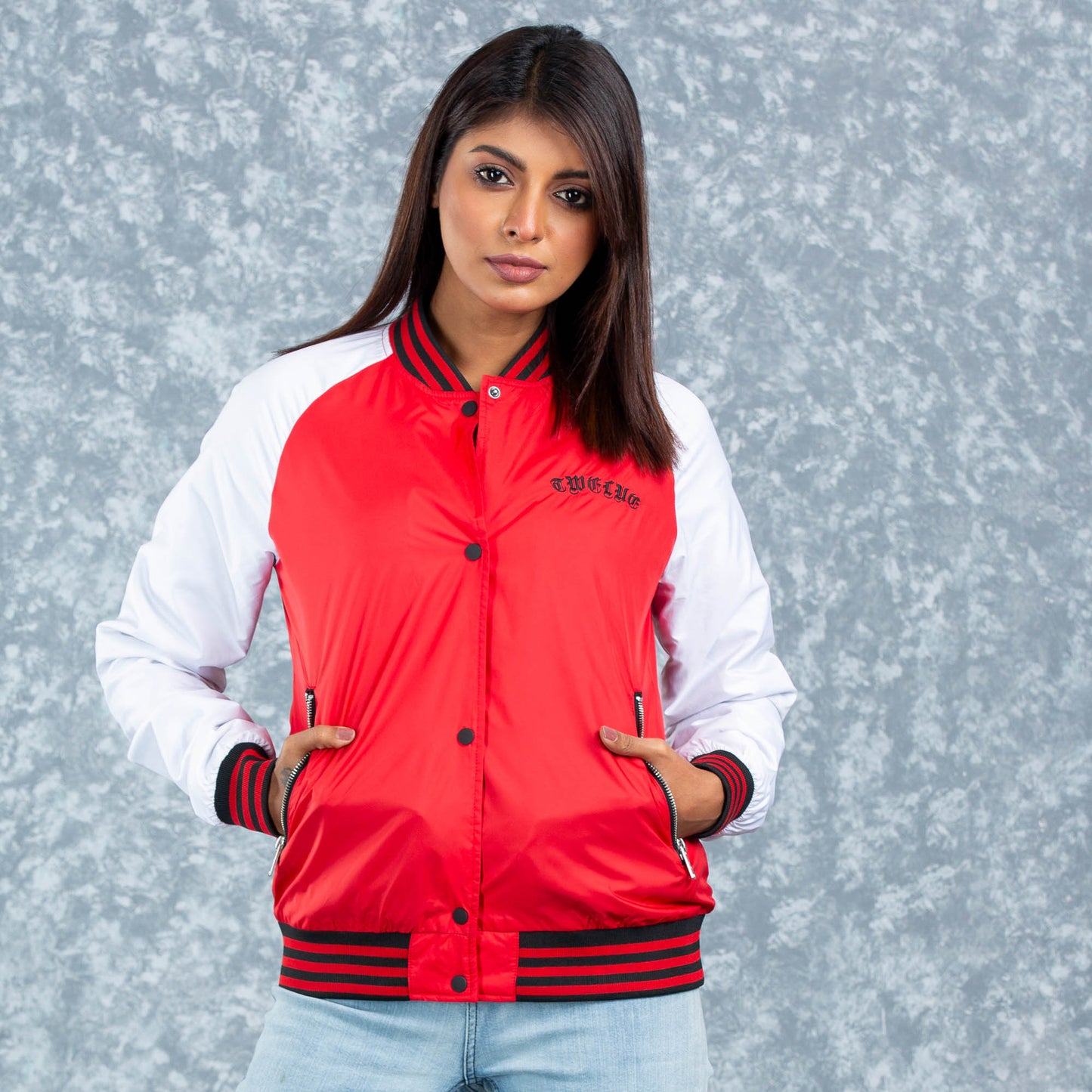Womens Bomber Jacket- Red/White