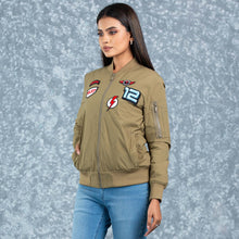 Load image into Gallery viewer, WOMENS BOMBER JACKET- OLIVE

