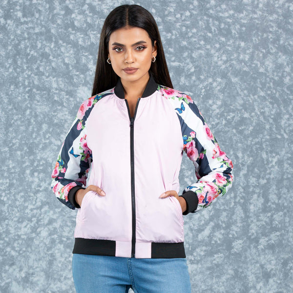 WOMENS BOMBER JACKET- PINK/BLACK AOP