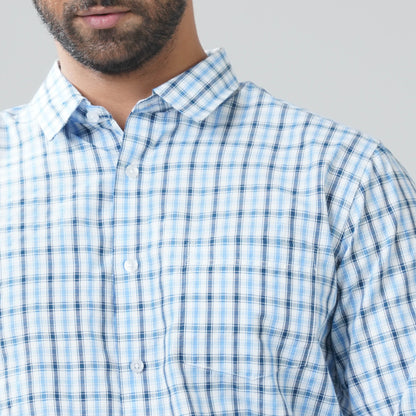 Mens Blue Check Formal Shirt