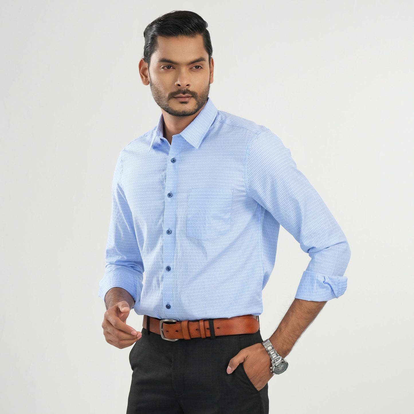 Mens Sky-Blue Striped Shirt