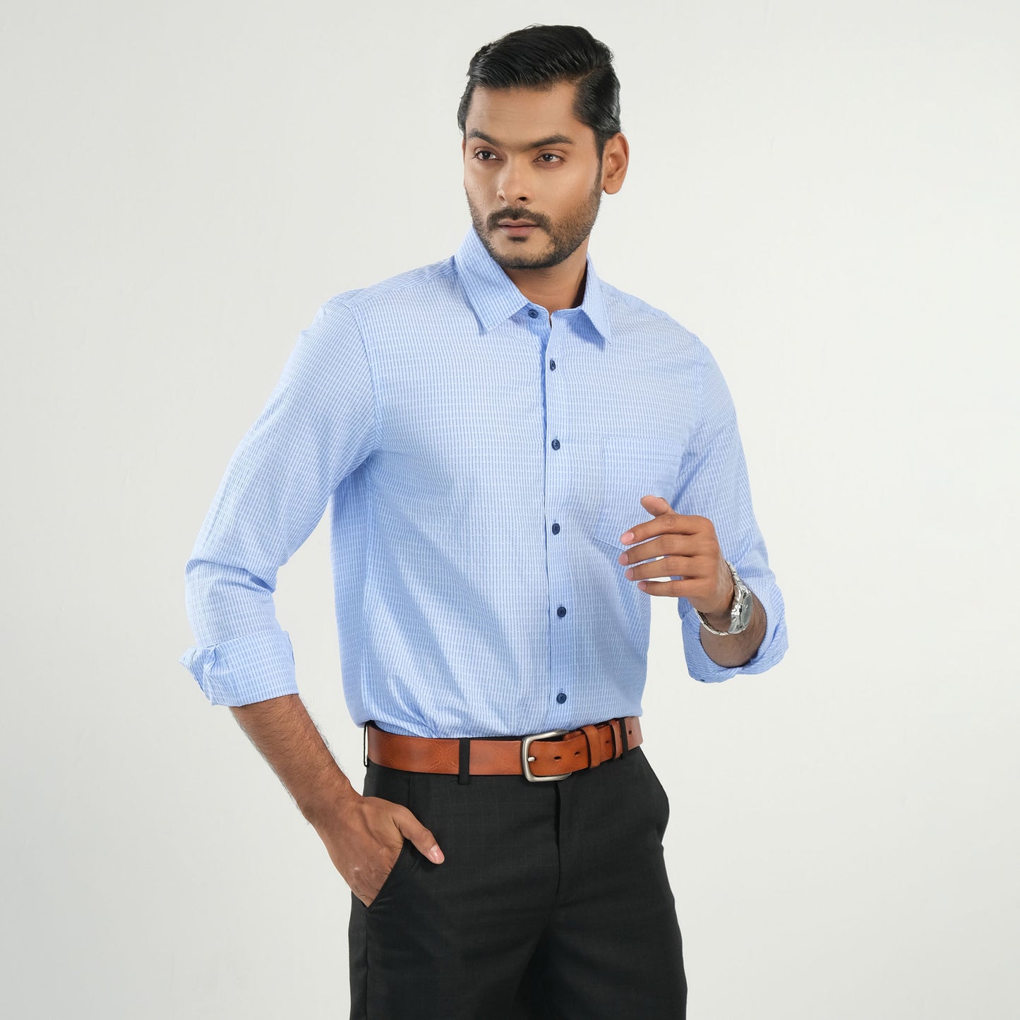 Mens Sky-Blue Striped Shirt