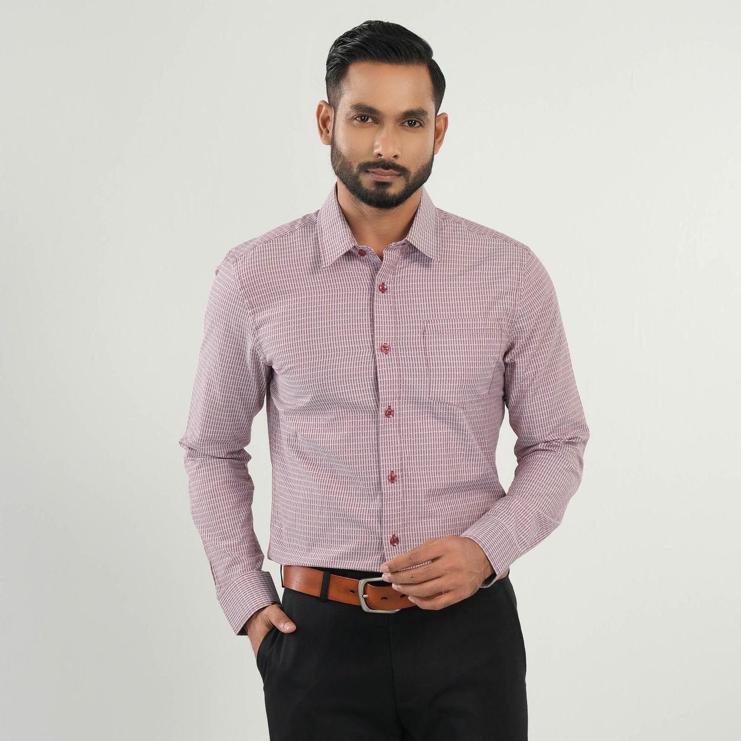 Mens Maroon Stripe Formal Shirt