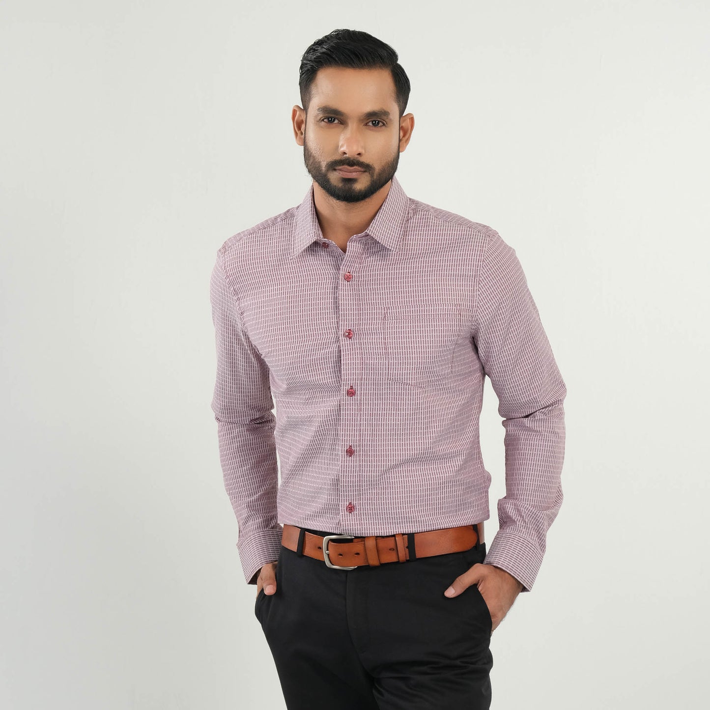 Mens Maroon Stripe Formal Shirt