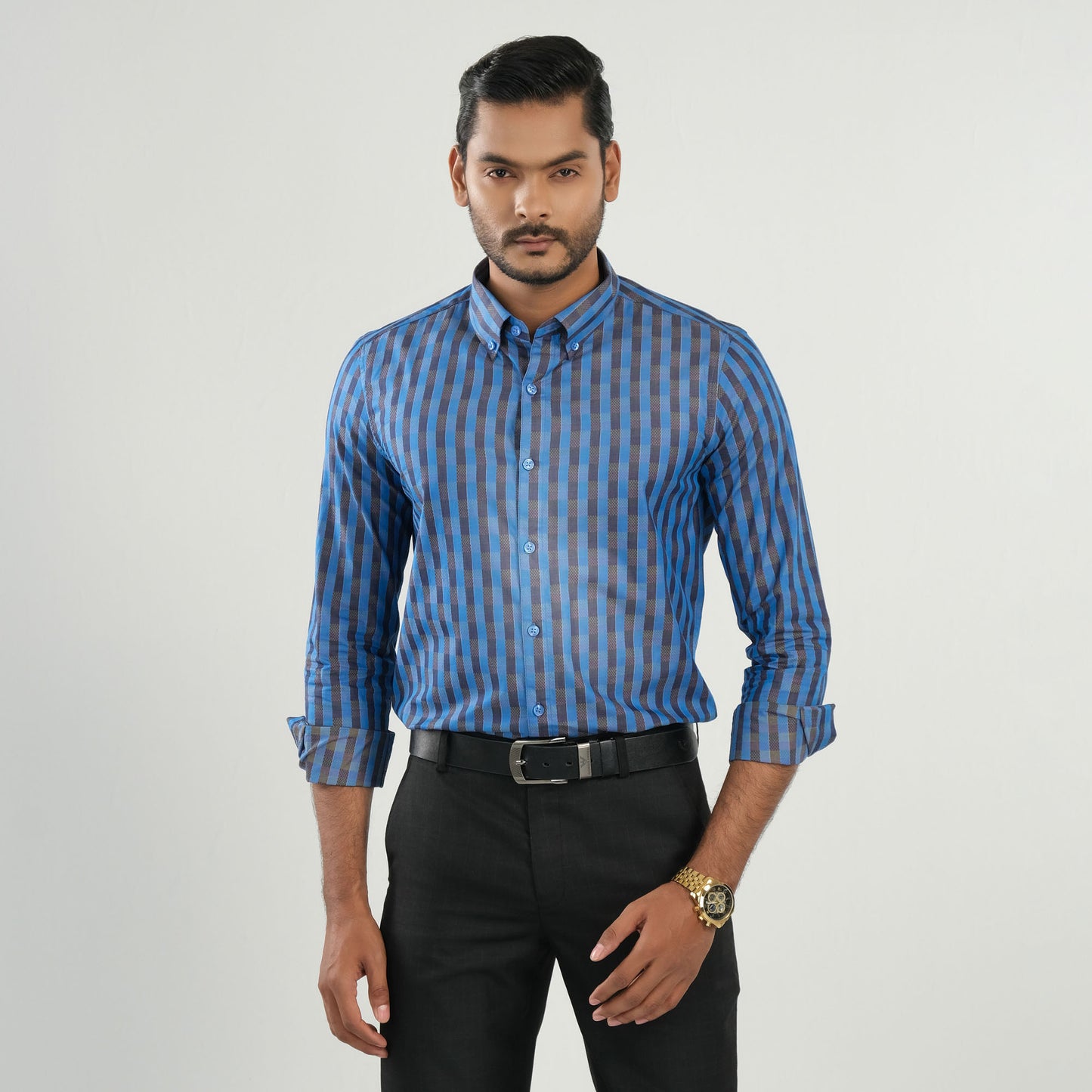 Mens Blue Check Formal Shirt