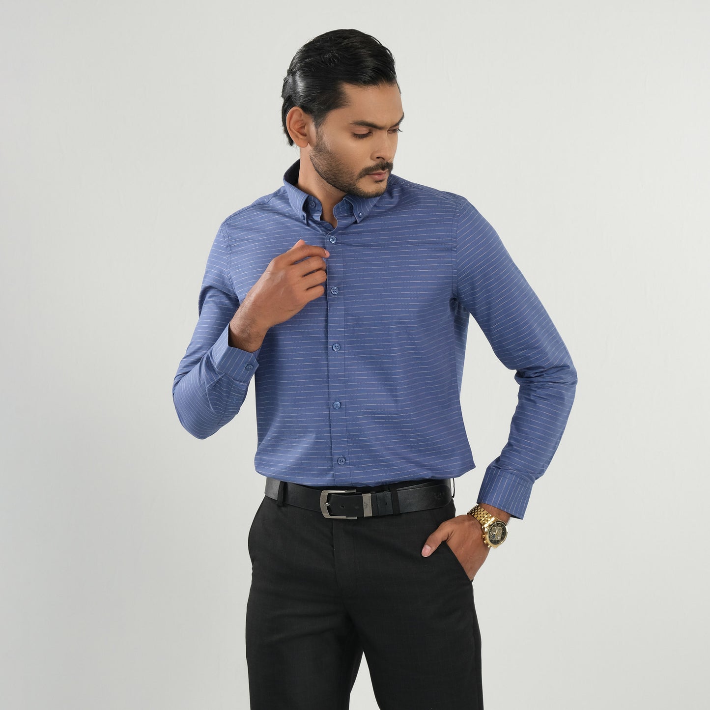 Mens Blue Stripe Formal Shirt