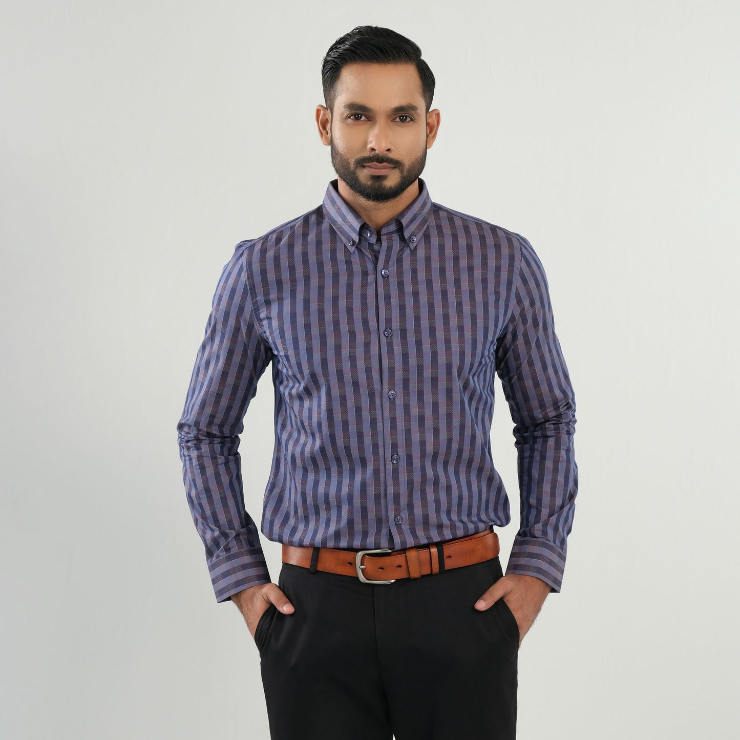 Mens Purple Check Formal Shirt