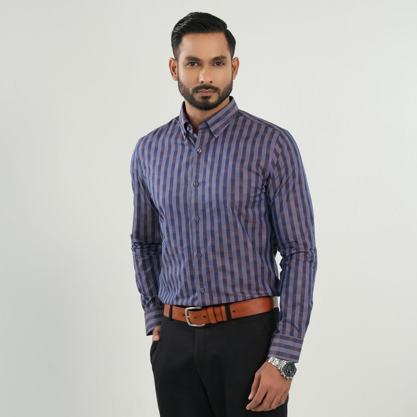 Mens Purple Check Formal Shirt