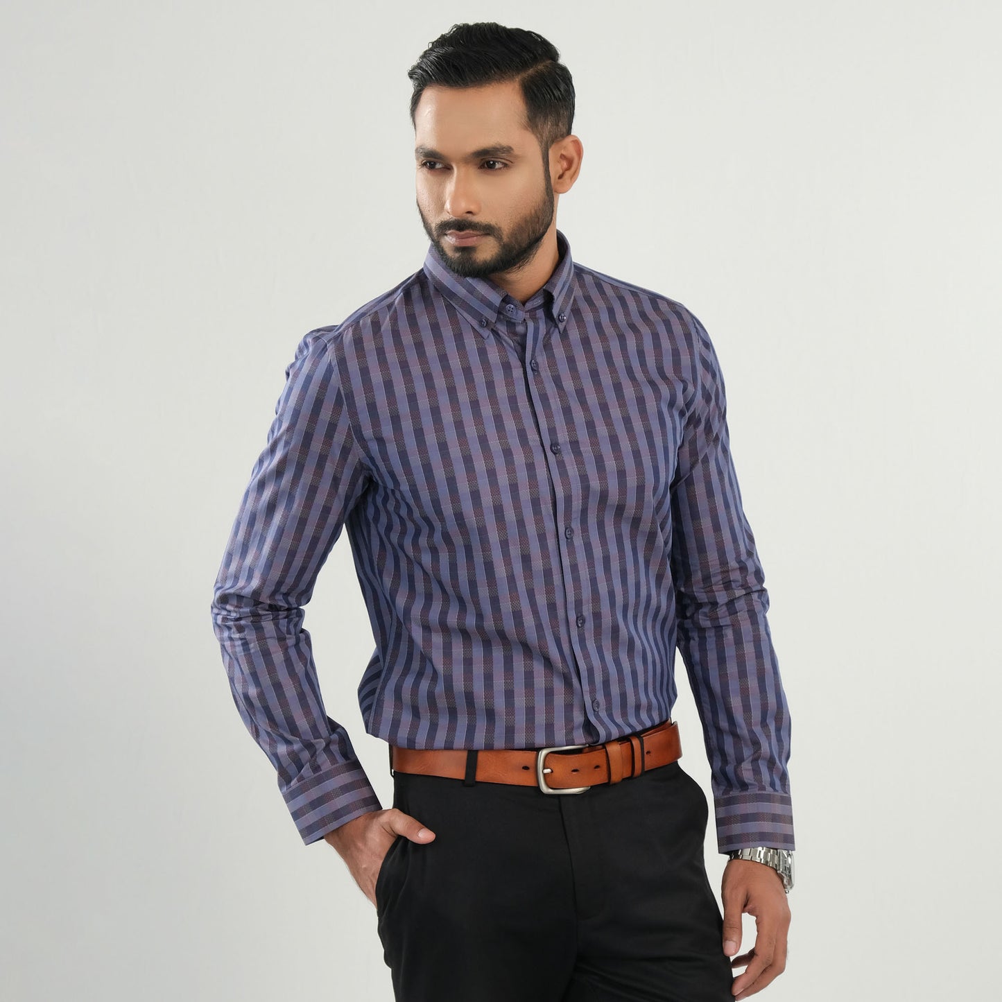 Mens Purple Check Formal Shirt