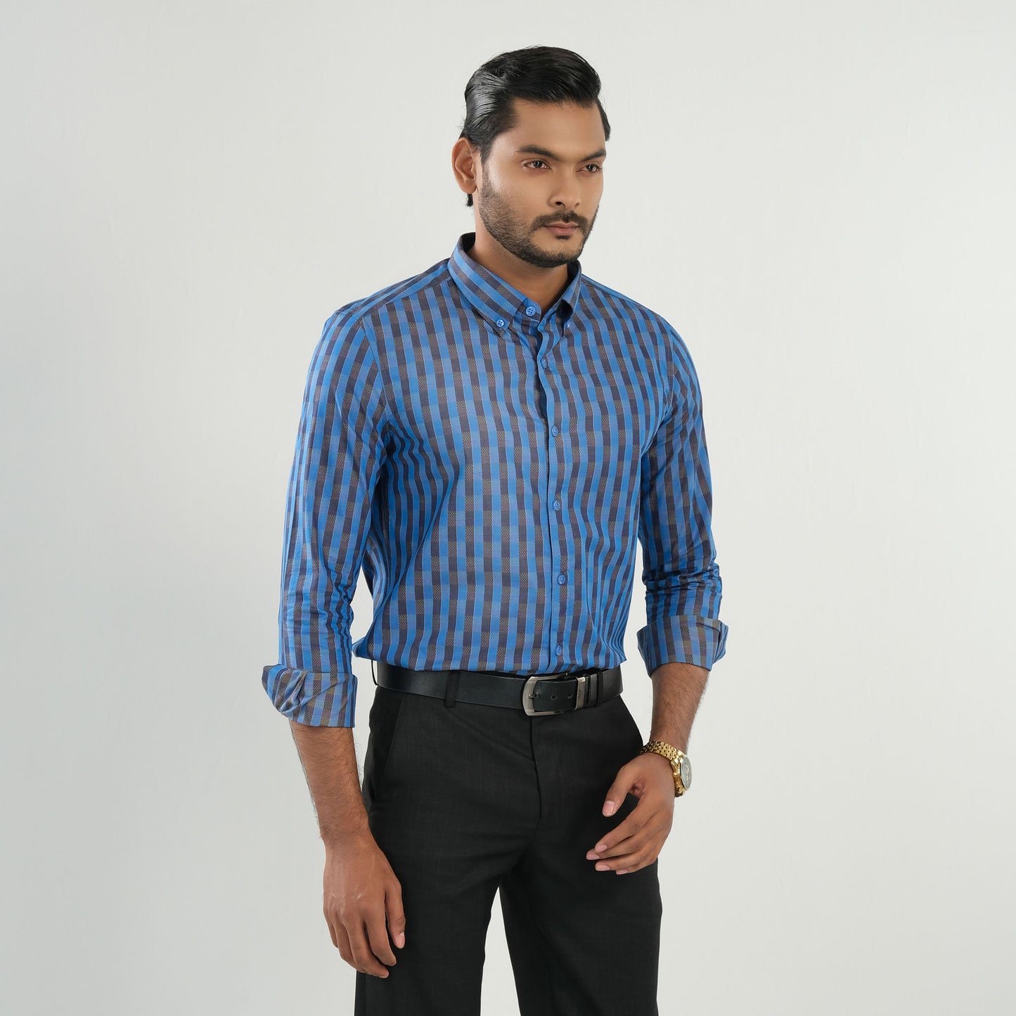 Mens Blue Check Formal Shirt