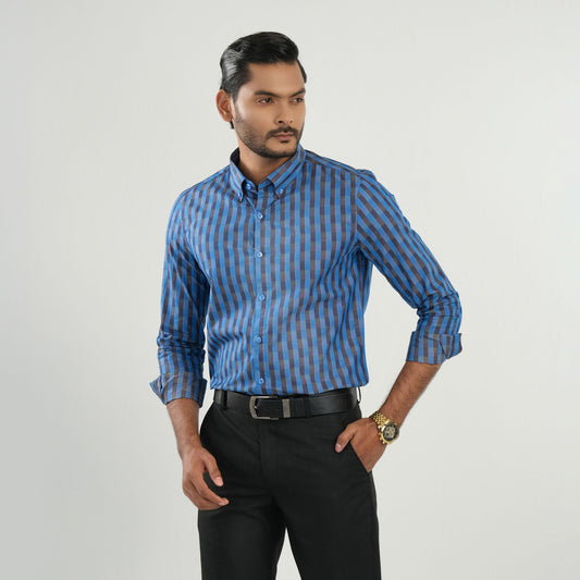 Mens Blue Check Formal Shirt