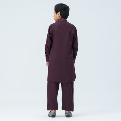 Boy's Maroon Viscose Embroidered Kabli