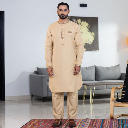 Mens Khaki Embroidery Kabli Set