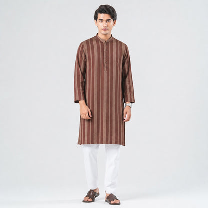 MENS BASIC BROWN STRIPE PANJABI