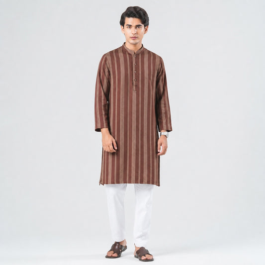 MENS BASIC BROWN STRIPE PANJABI