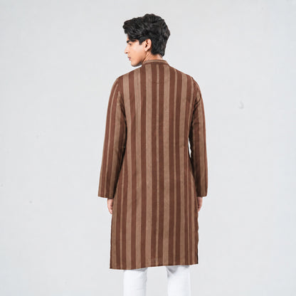 MENS BASIC BROWN STRIPE PANJABI