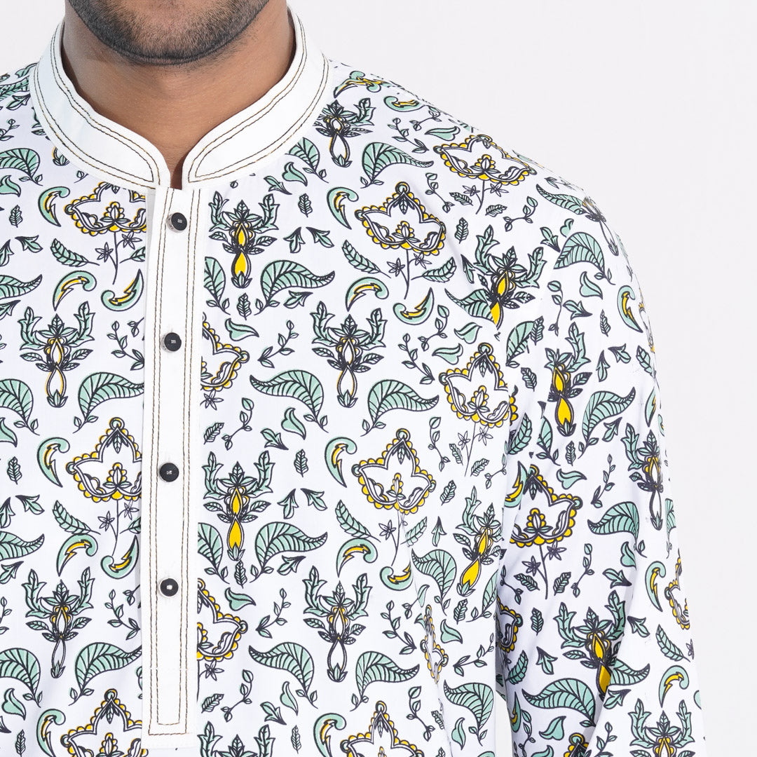 Mens Black & White Panjabi