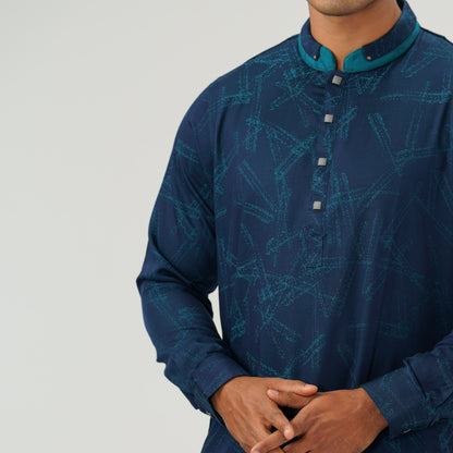 Mens Navy & Green Panjabi