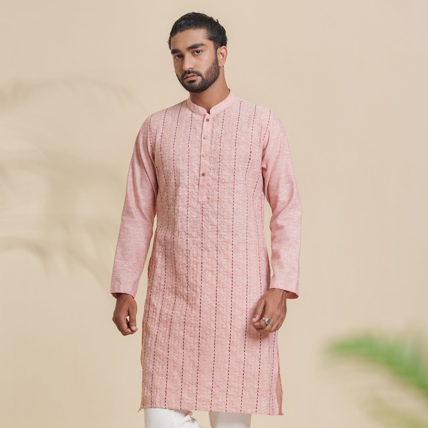 Mens Orange Embroidery Panjabi