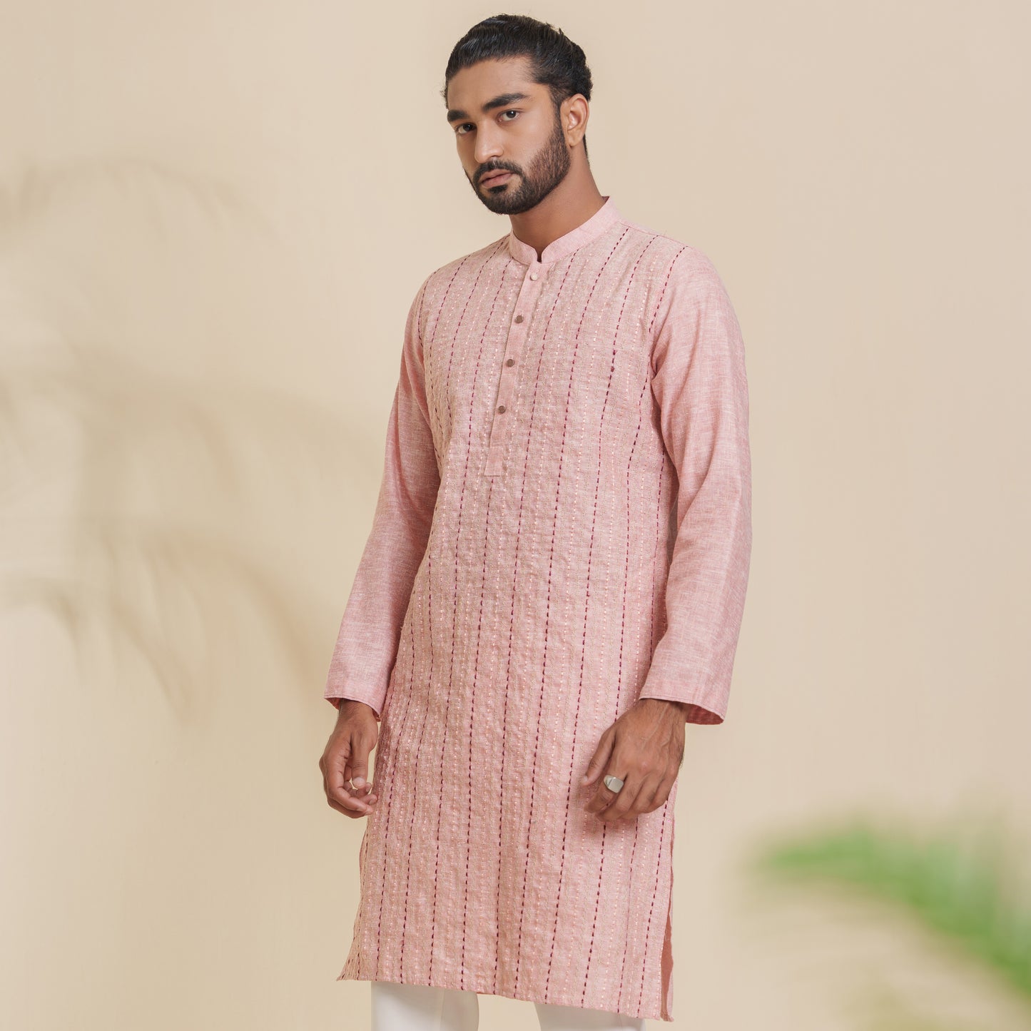 Mens Orange Embroidery Panjabi