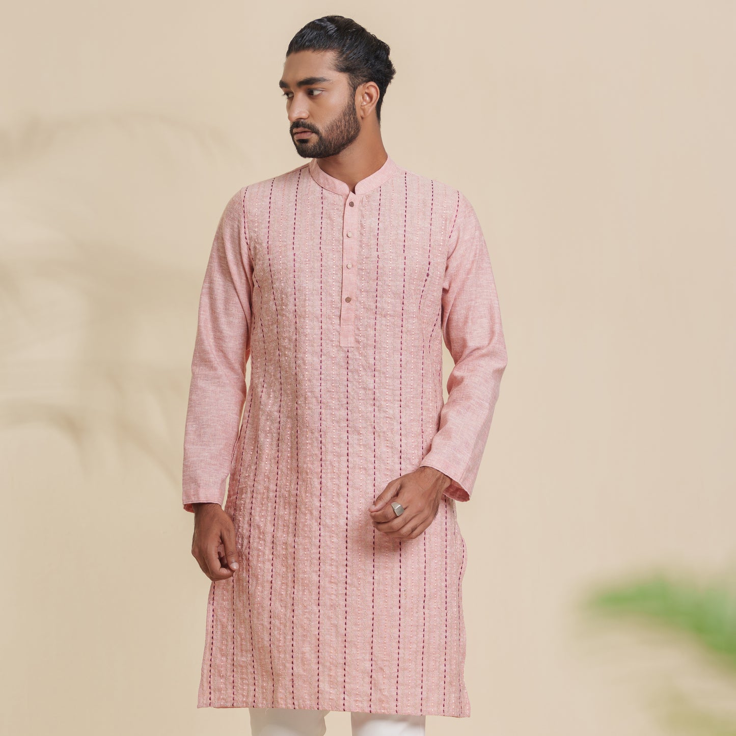 Mens Orange Embroidery Panjabi