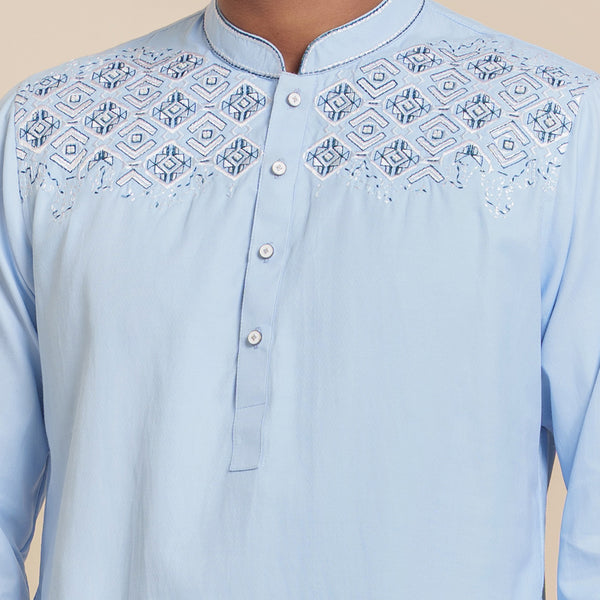 Mens Embroidery Panjabi- Sky Blue