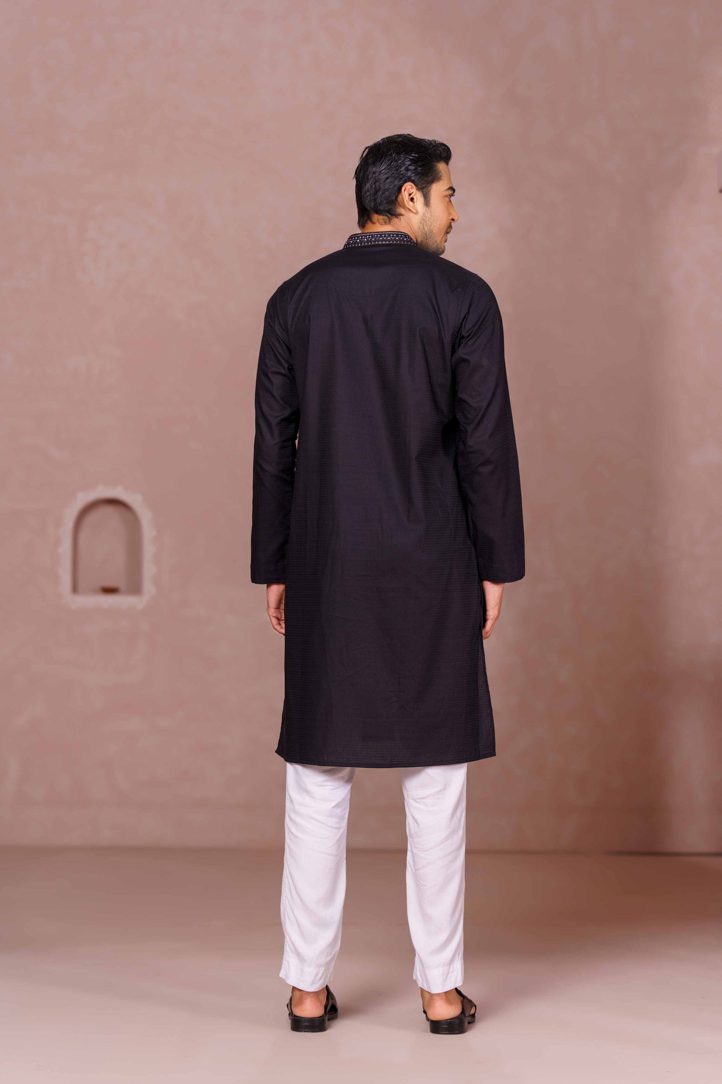 Men's Black Embroidered Panjabi