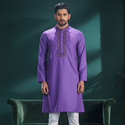 Mens Violet Embroidery Panjabi
