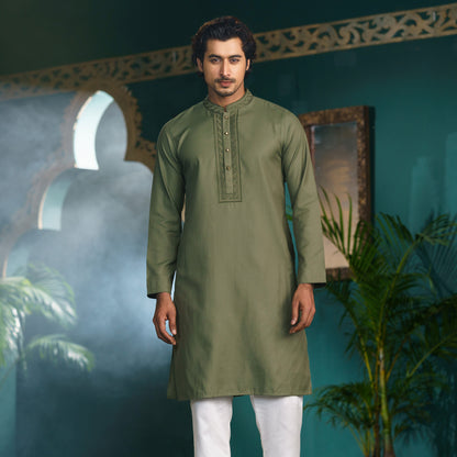 Men's Green Embroidered Panjabi