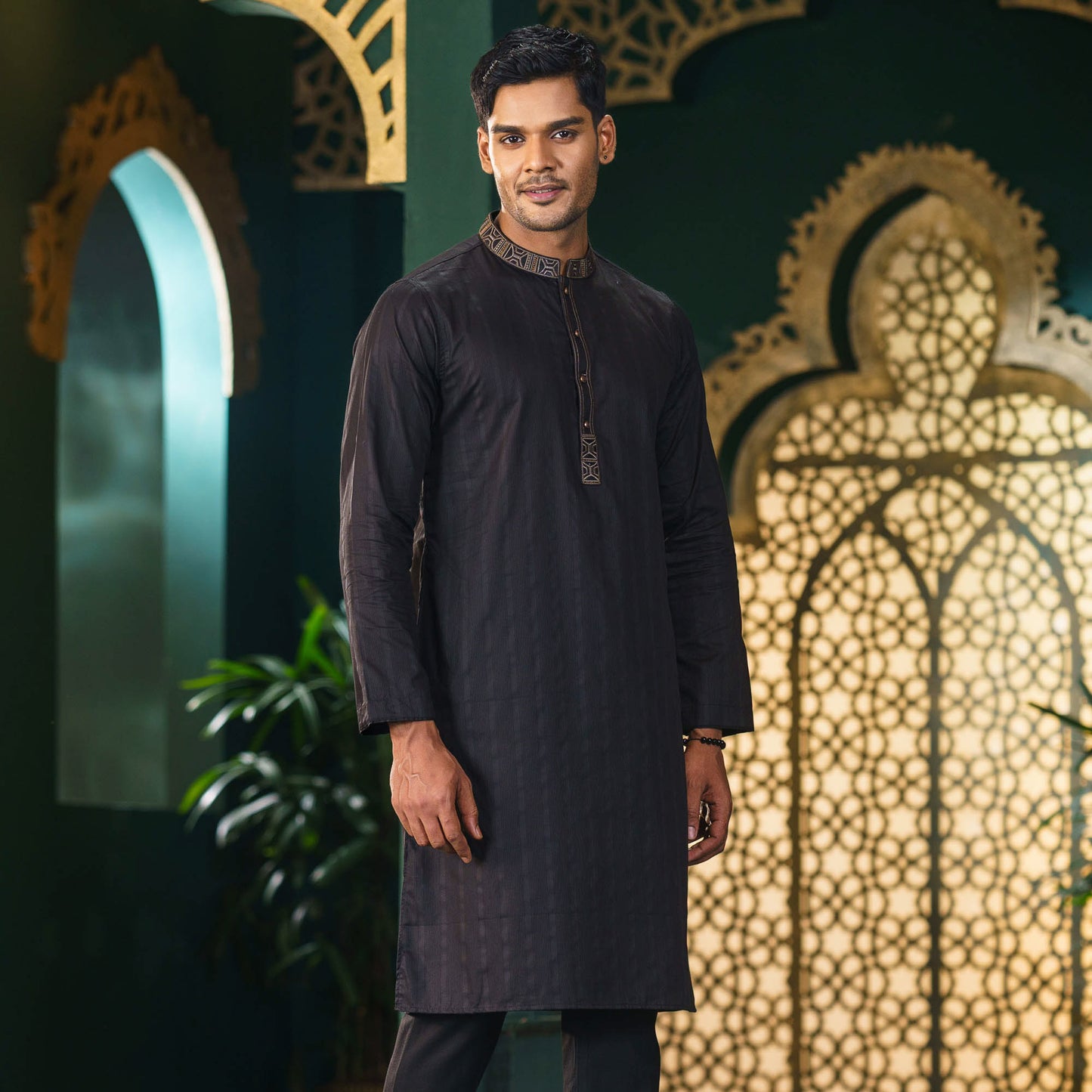 Mens Black Embroidered Panjabi