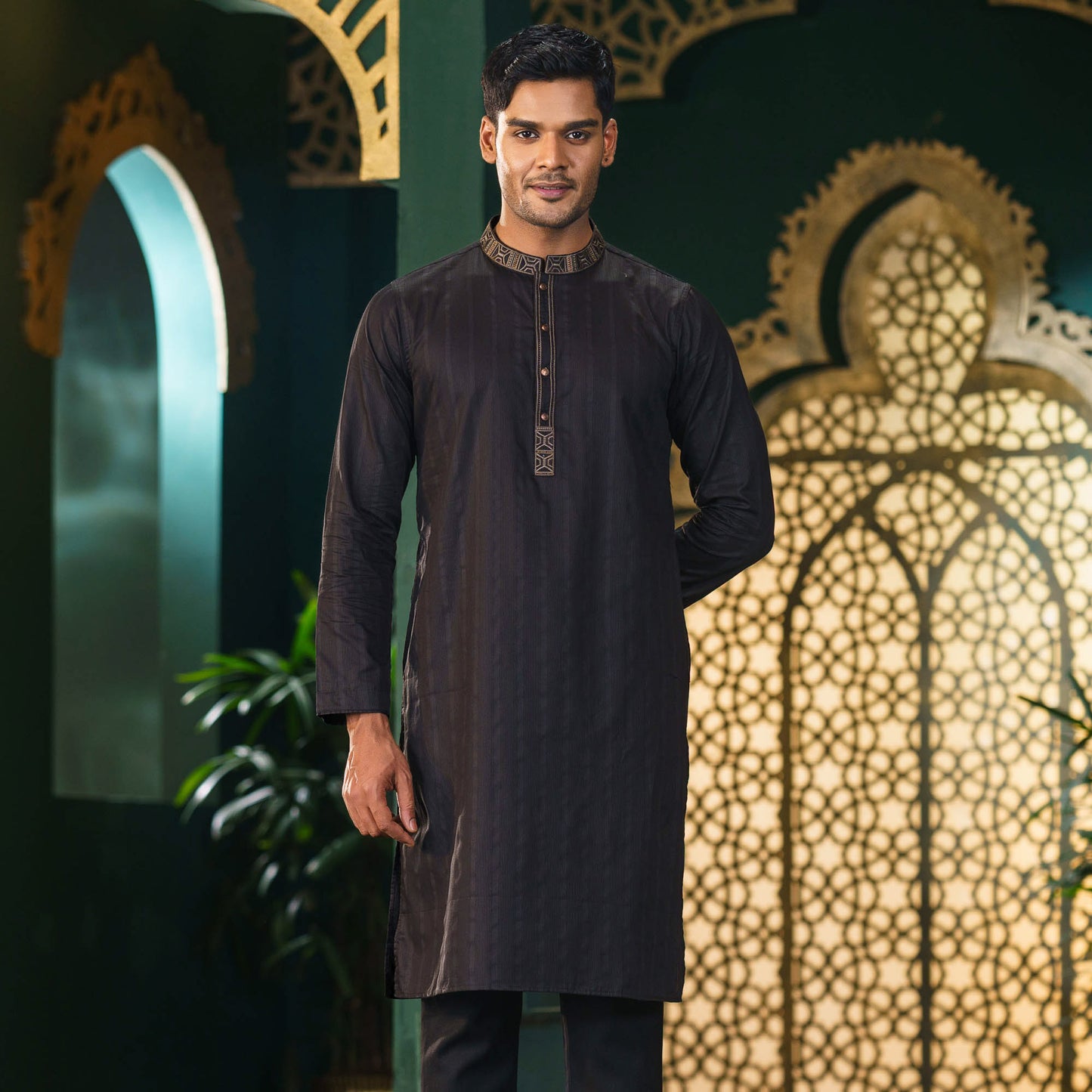 Mens Black Embroidered Panjabi